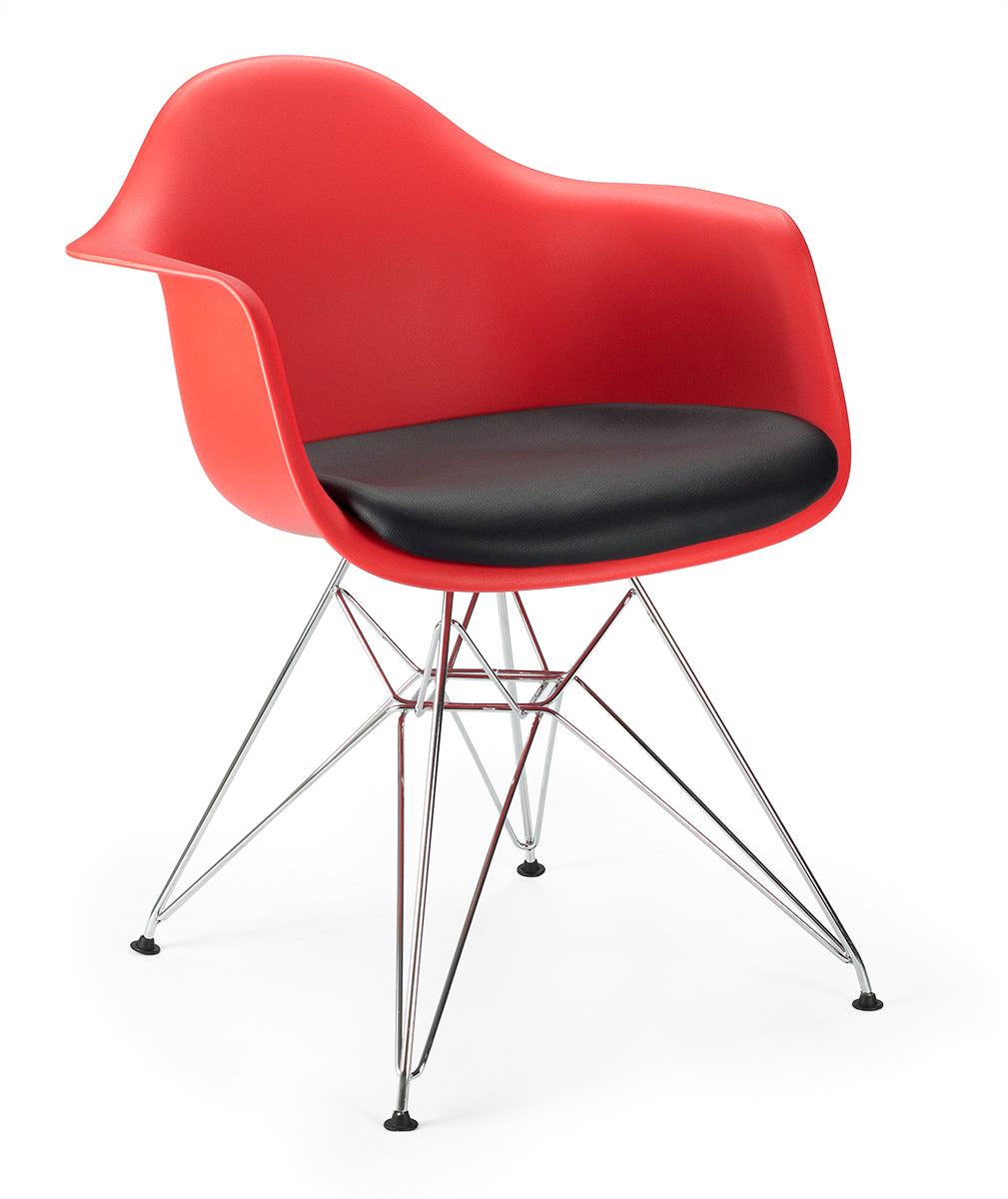 Chaise de salle à manger en acier et plastique avec coussin noir