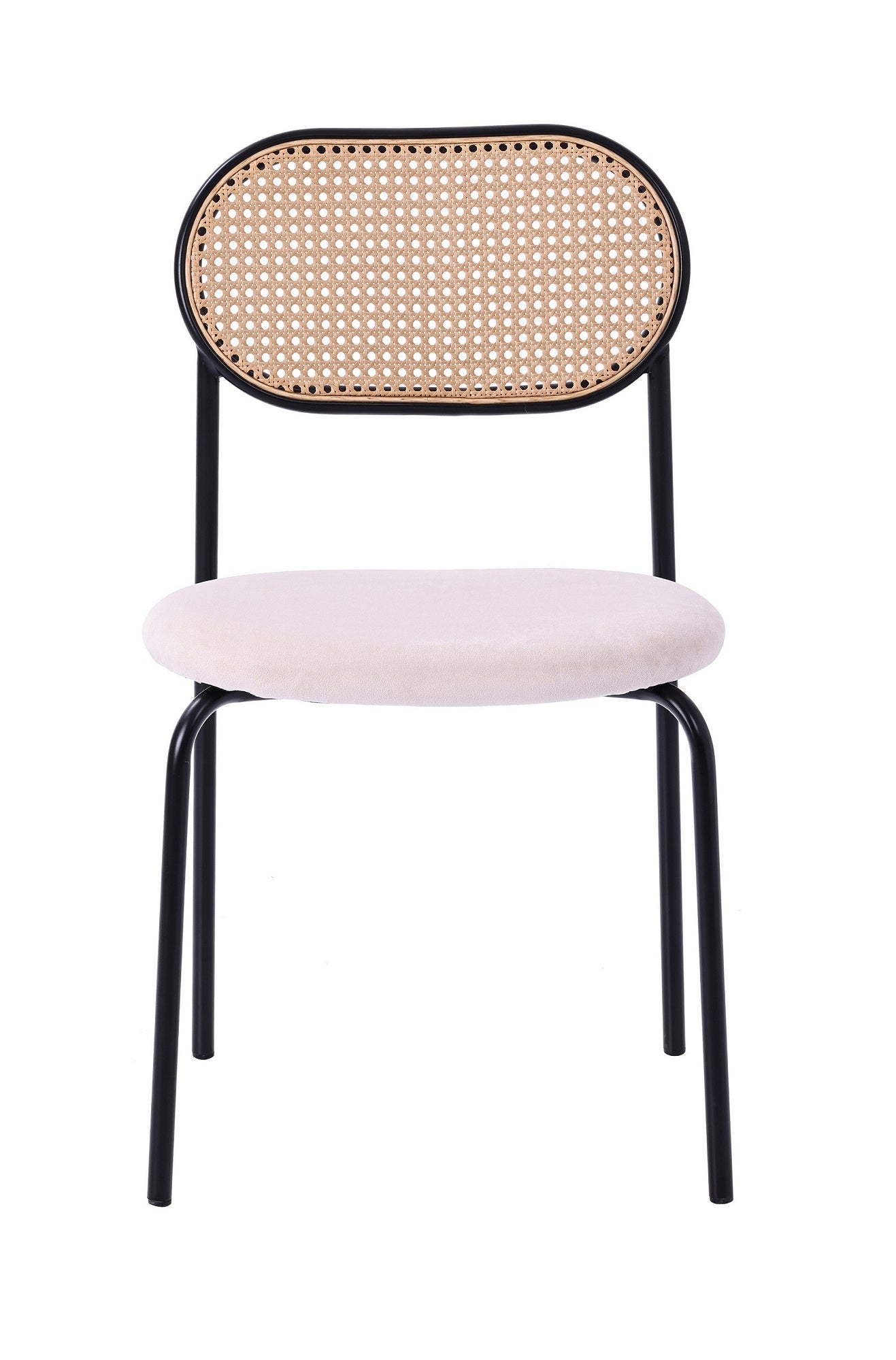 Silla de comedor ratán asiento de terciopelo beige Samira