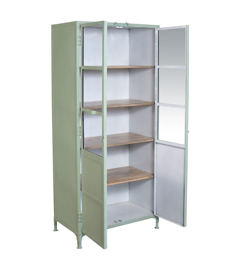 Armario vitrina industrial acero y madera Lenny verde