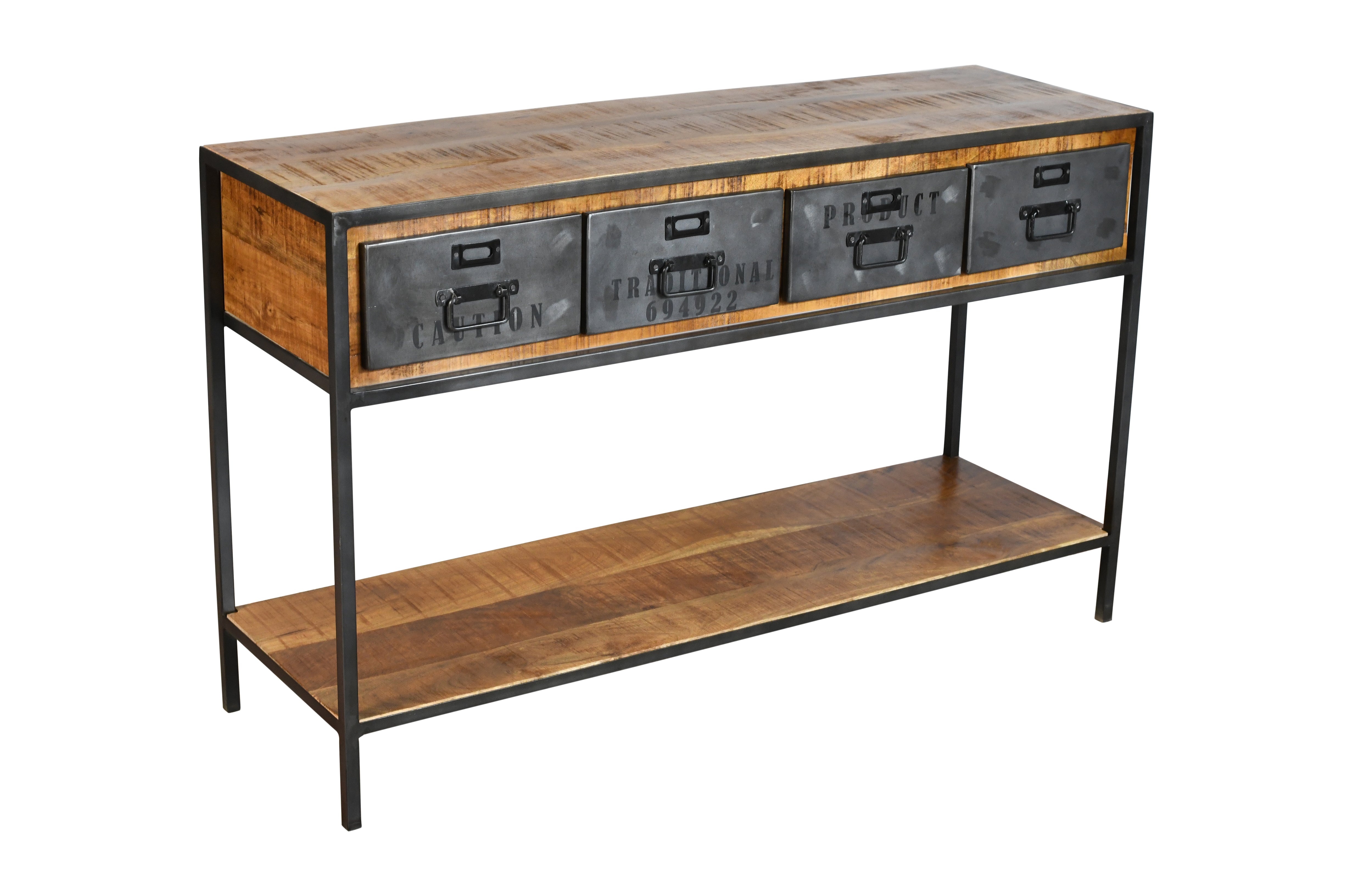 Mesa consola acero y madera mango 4 cajones Elisa