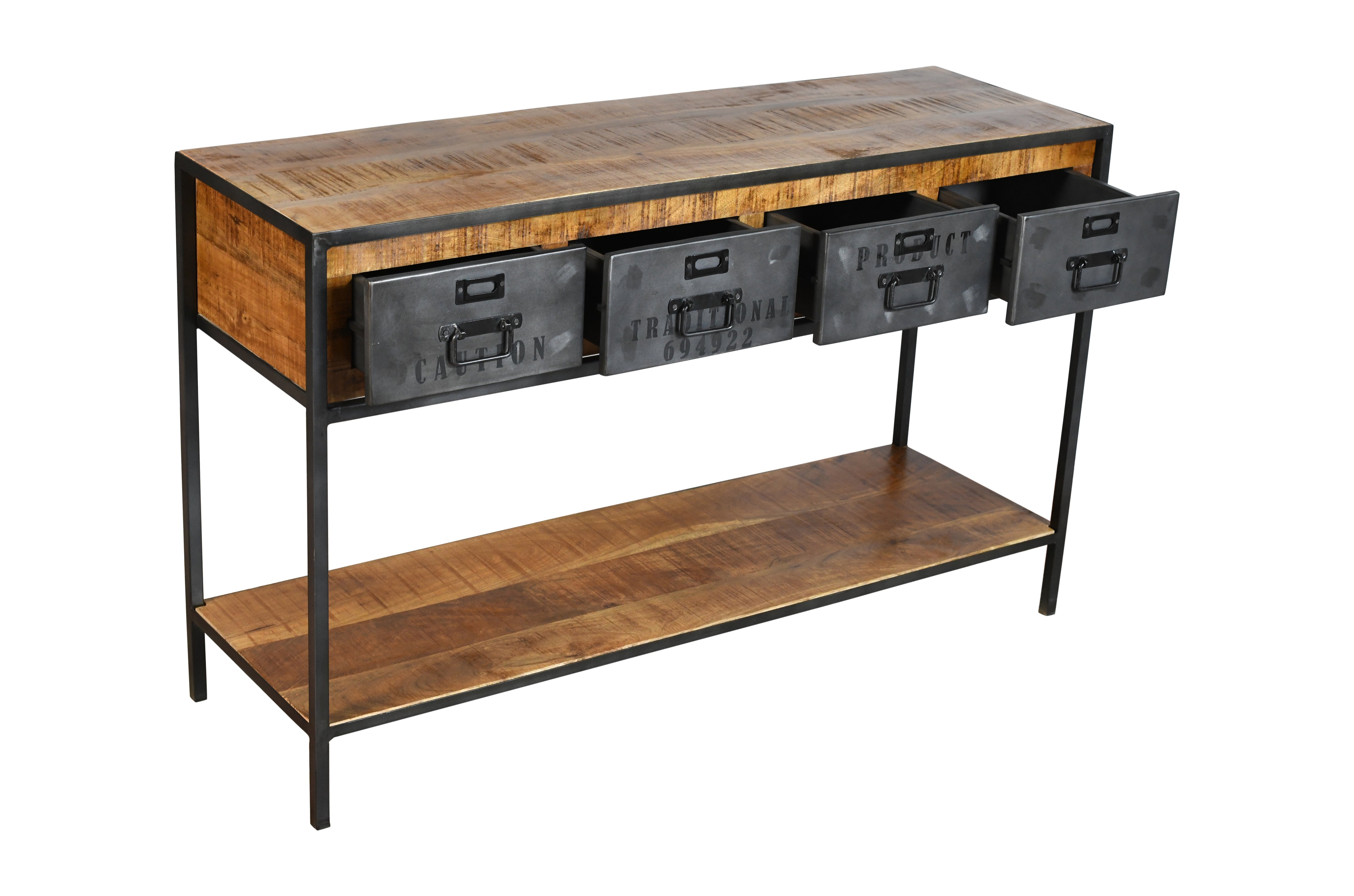 Mesa consola acero y madera mango 4 cajones Elisa