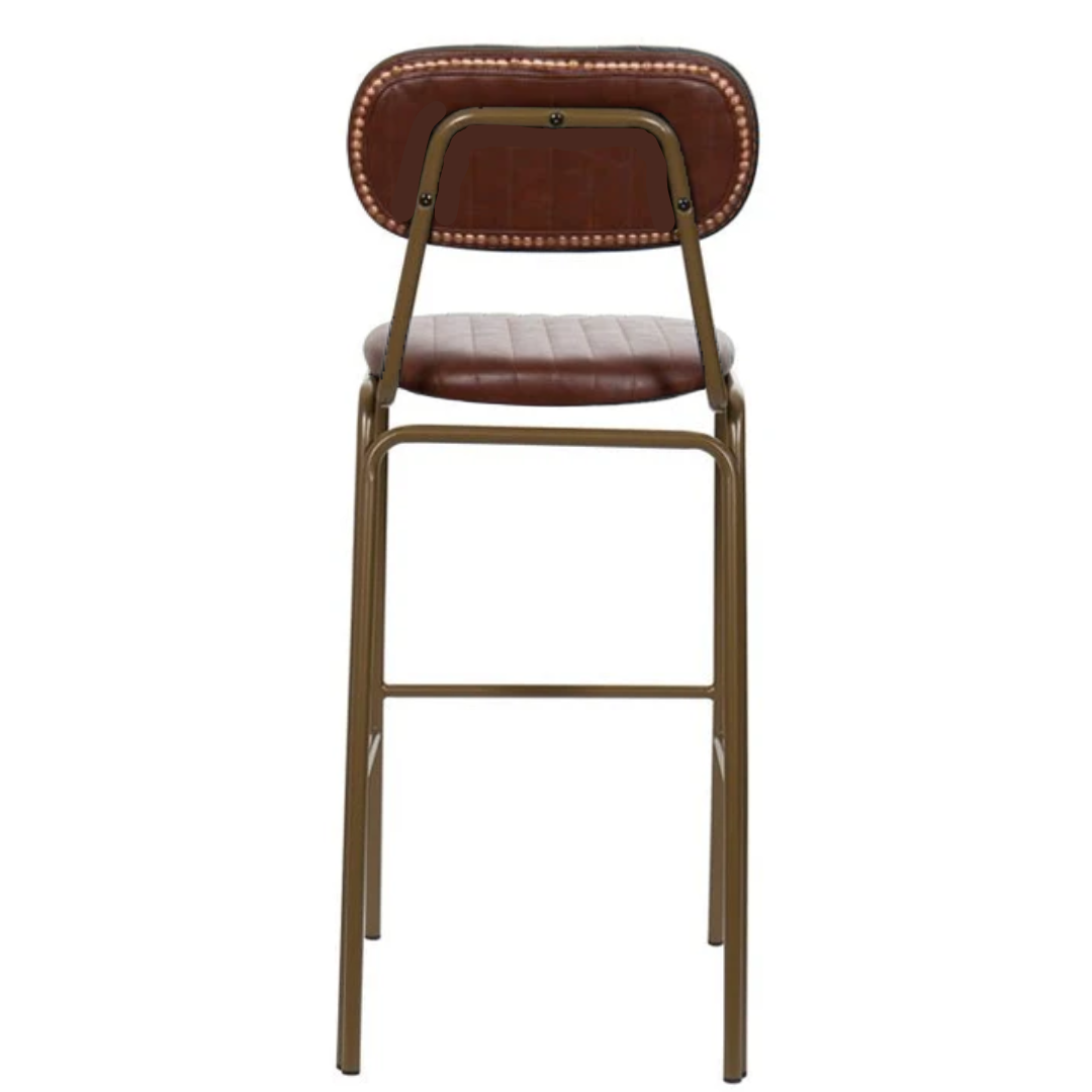 Taburete de bar vintage acero dorado y semi piel marrón Bután H75
