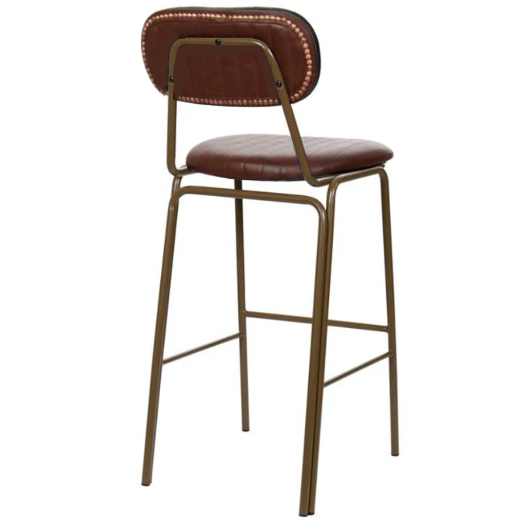 Taburete de bar vintage acero dorado y semi piel marrón Bután H75