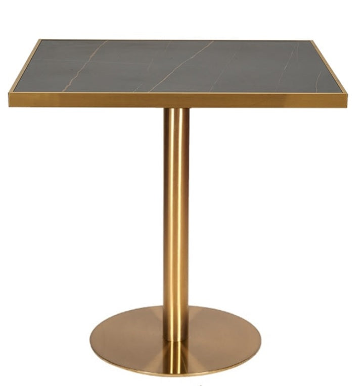 Mesa de comedor inox piedra sinterizada marco dorado 70-80 cm