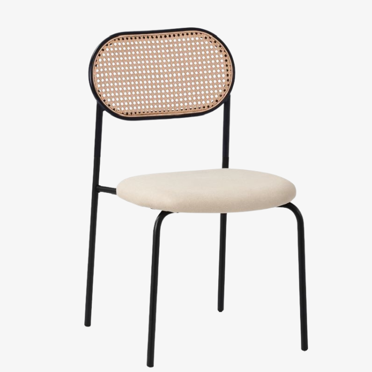 Silla de comedor ratán asiento de terciopelo beige Samira