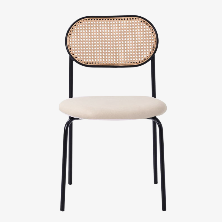 Silla de comedor ratán asiento de terciopelo beige Samira