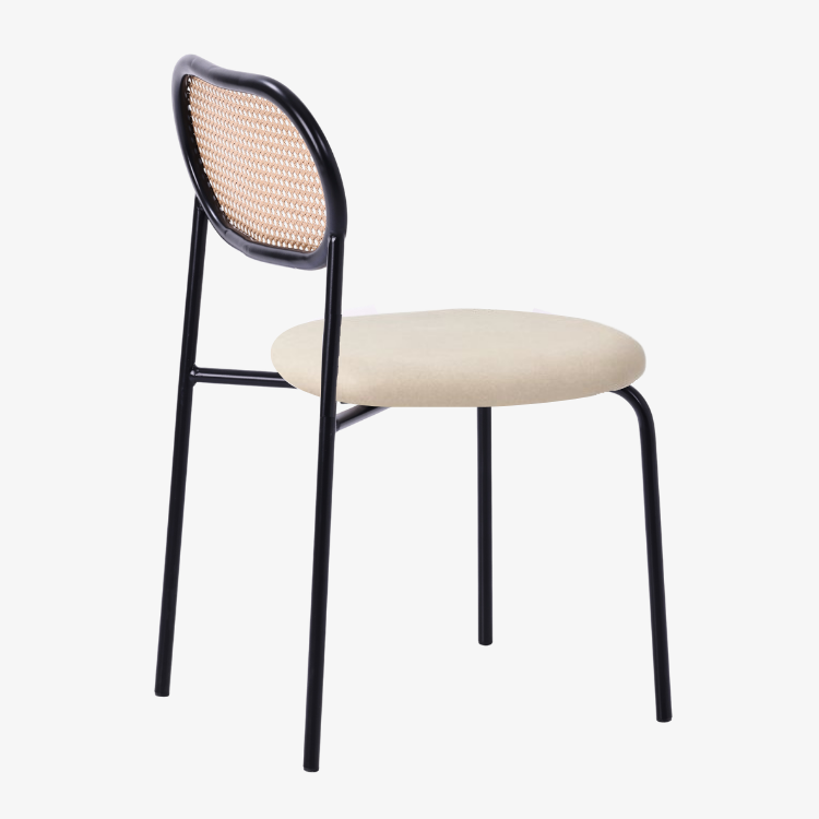 Silla de comedor ratán asiento de terciopelo beige Samira