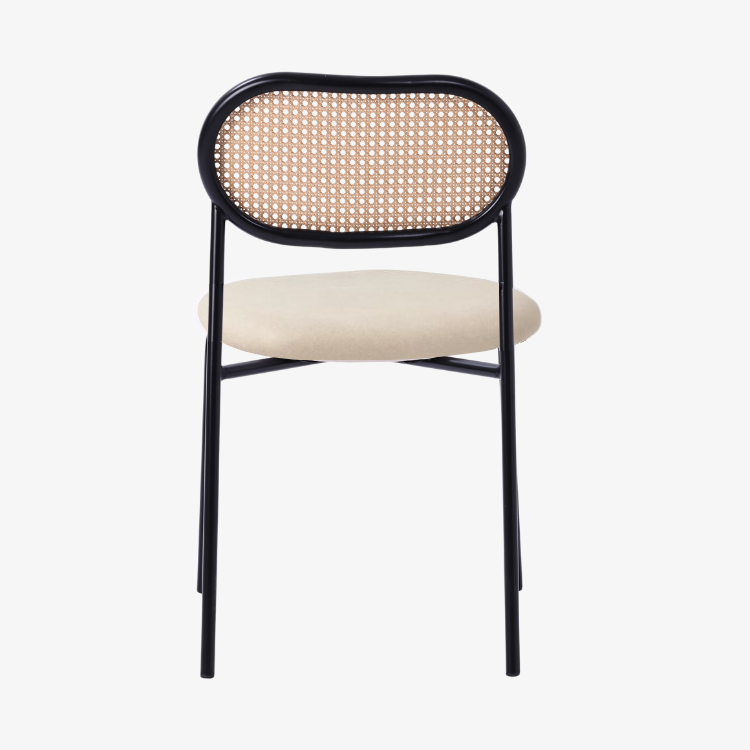 Silla de comedor ratán asiento de terciopelo beige Samira