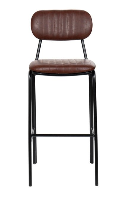 Taburete de bar vintage acero negro y semipiel Bután H75 marrón
