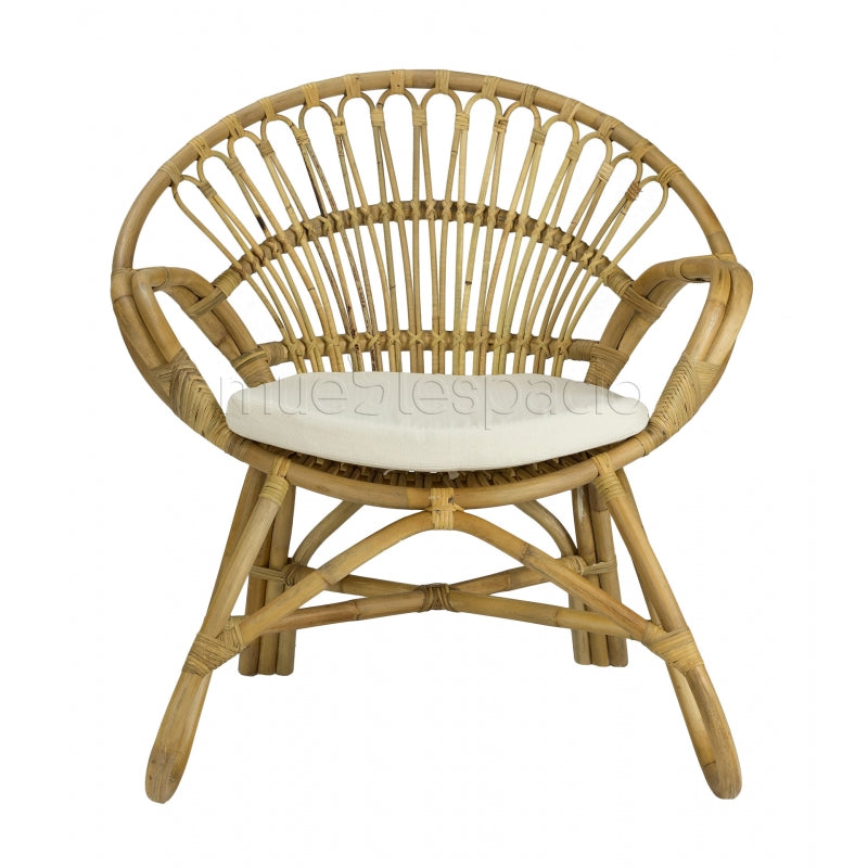 Fauteuil En Rotin Beige Avec Coussin - Style Osier - 1 Place - Occasion