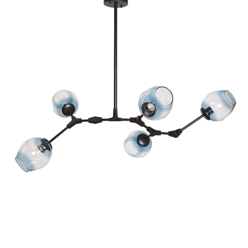 Lampara Chandelier 5 negro bolas azul