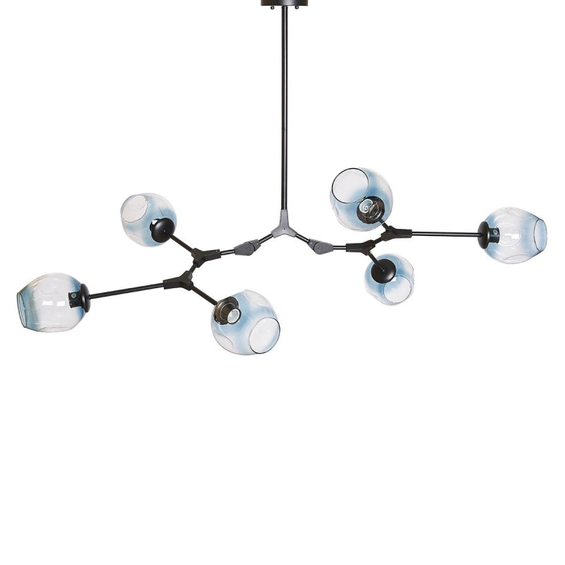 Lámpara de techo Chandelier 6 negro bolas azul