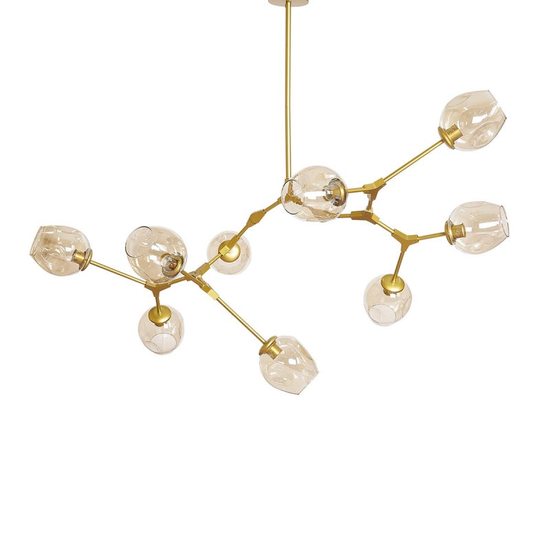 Lámpara de techo Chandelier 9 dorado bolas cognac