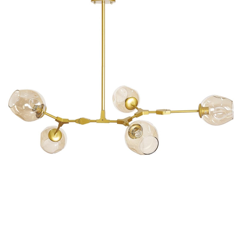 Lampara Chandelier 5 dorado bolas coñac