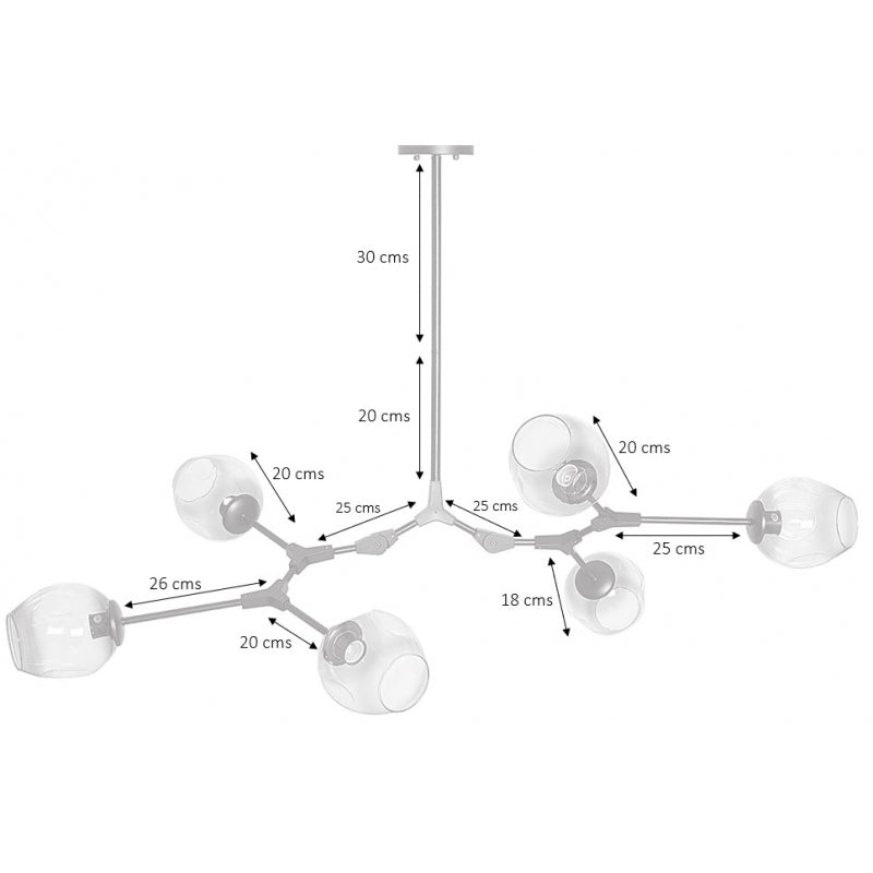 Lámpara de techo Chandelier 6 negro bolas azul