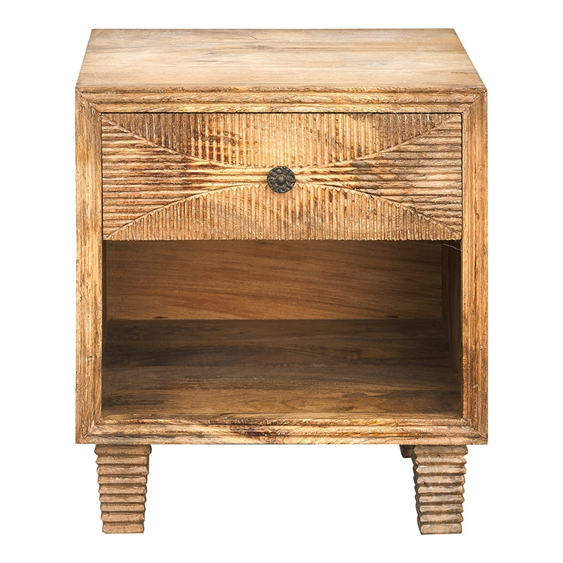 Mesita de noche madera mango tallada Aveiro