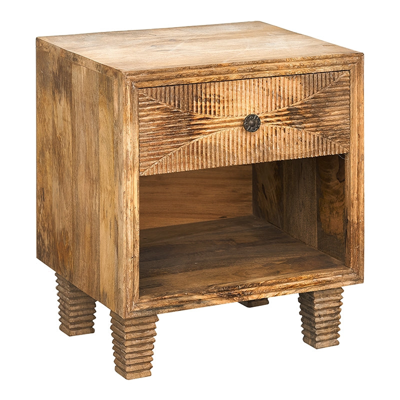 Mesita de noche madera mango tallada Aveiro