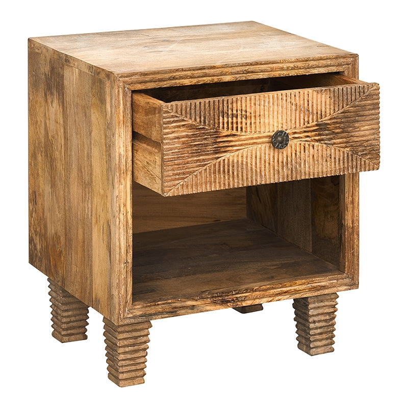 Mesita de noche madera mango tallada Aveiro