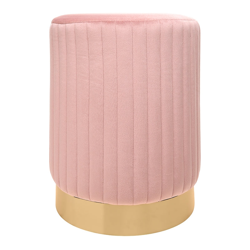 Puf almacenaje terciopelo rosa 2 tonos banda acero dorad.7 Ø37x43 Mod. 49414