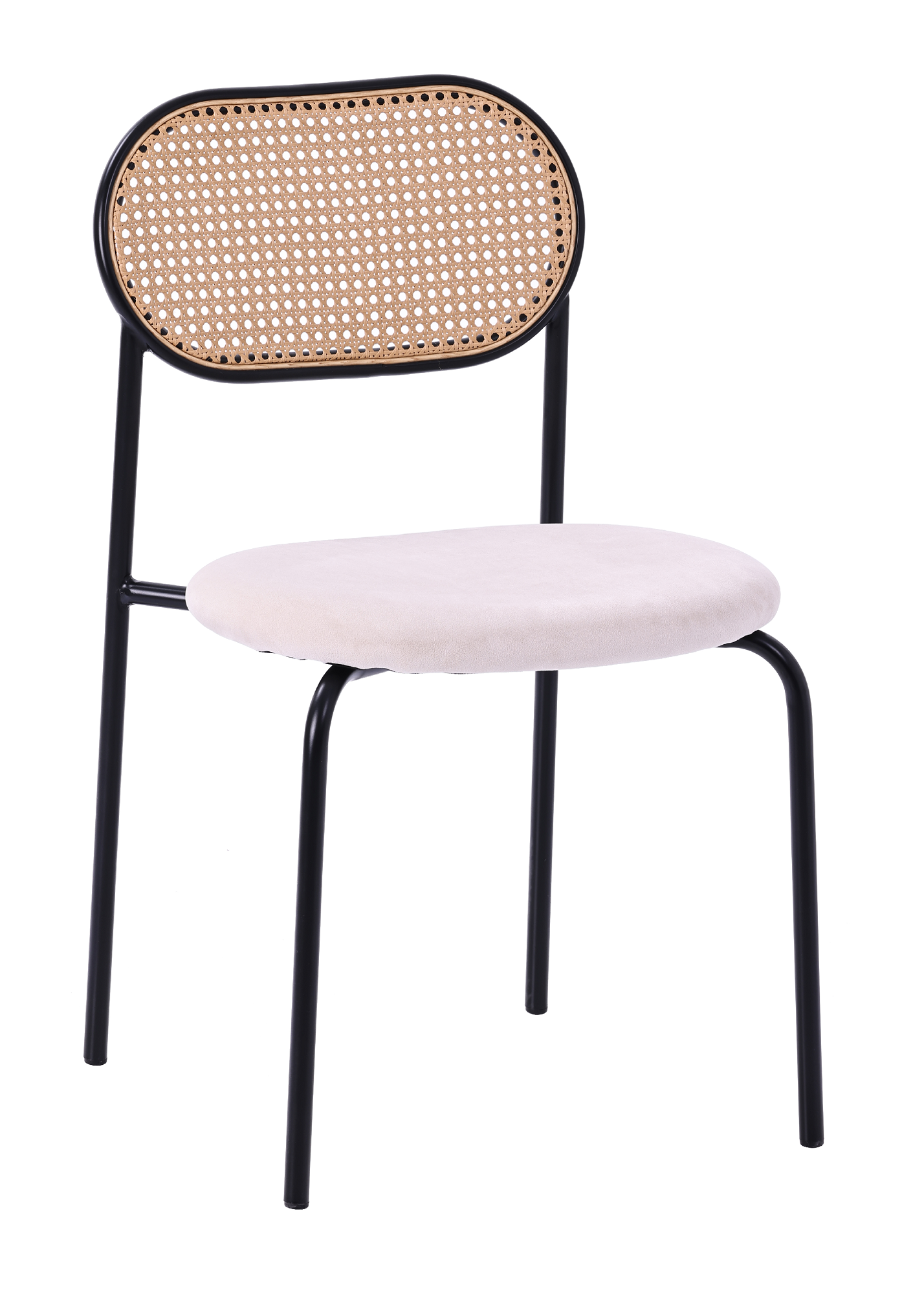 Silla de comedor ratán asiento de terciopelo beige Samira