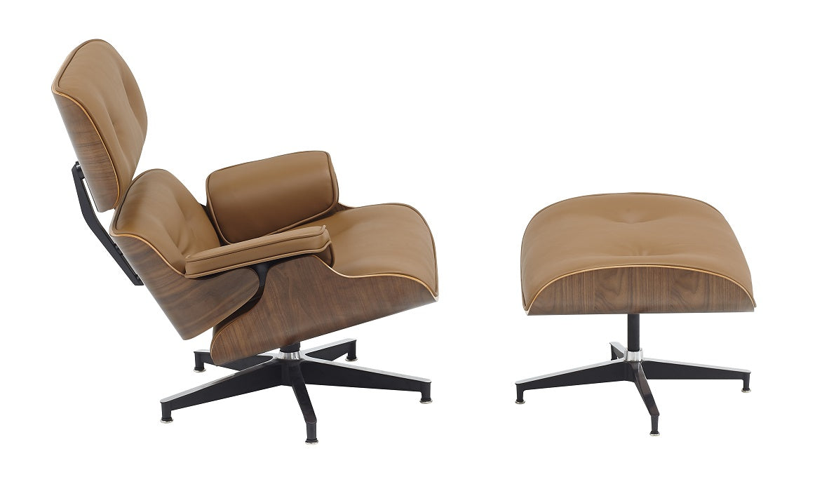 Fauteuil design avec pouf Emes noyer SP marron