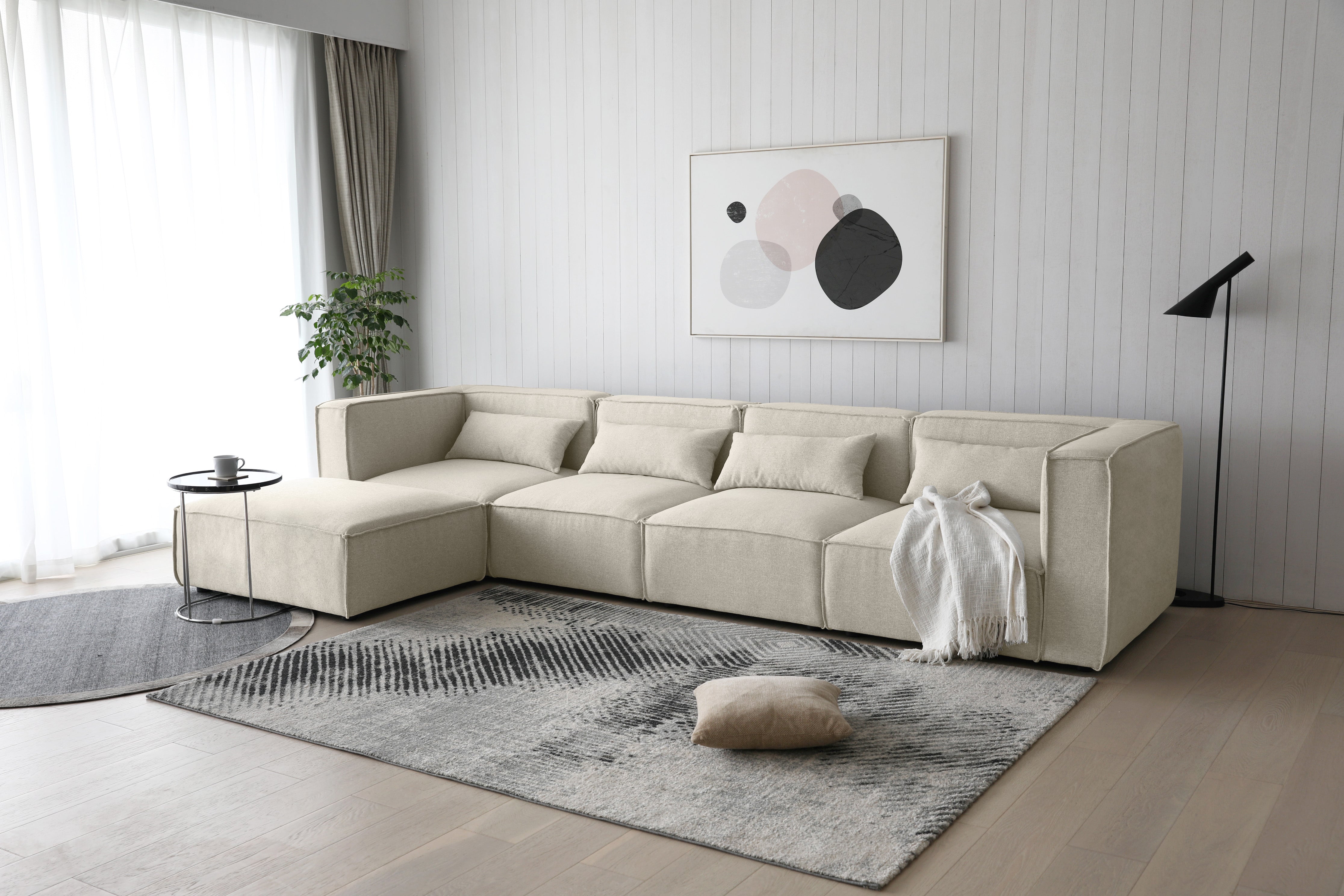 Canapé modulable 4 places + pouf beige