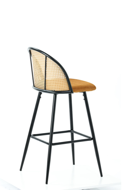 Tabouret de bar en rotin assise velours Enma