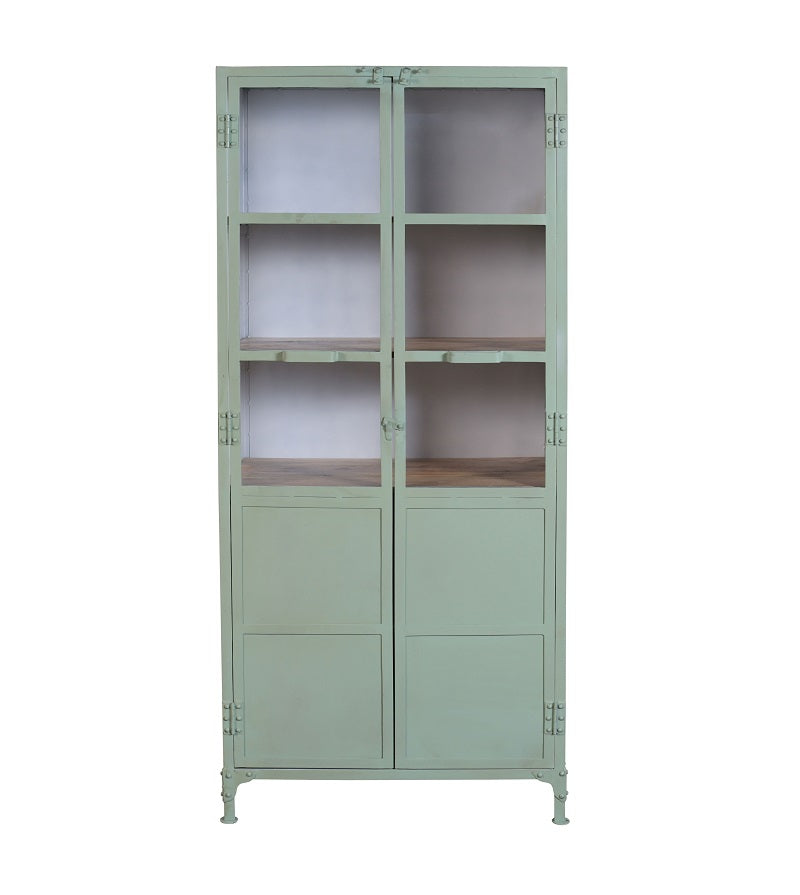 Armario vitrina industrial acero y madera Lenny verde
