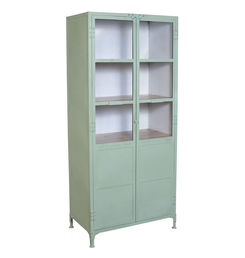 Armario vitrina industrial acero y madera Lenny verde