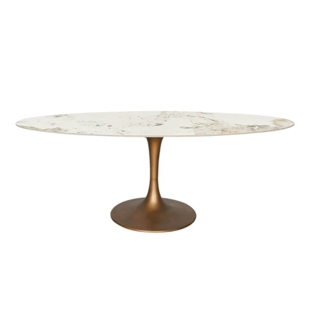 Mesa comedor Tulip Oval bronce piedra sinterizada 160Ø