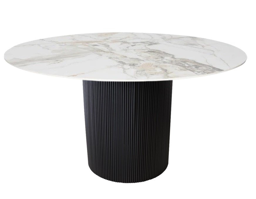 Mesa Rima Mesa de comedor acero y piedra sinterizada Ø130 RIMA - Vintahome