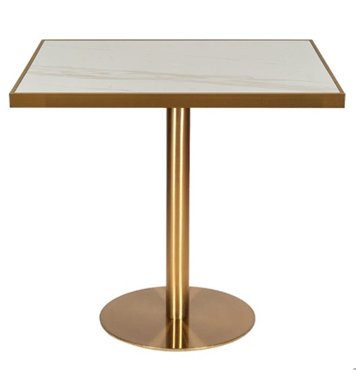 Mesa de comedor inox piedra sinterizada marco dorado 70-80 cm