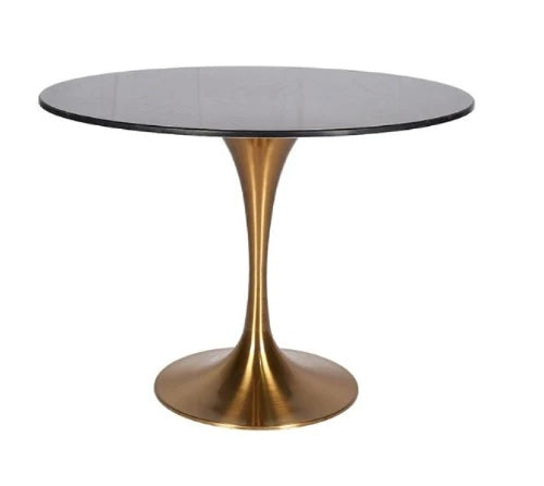 Mesa de jantar tulipa em aço inoxidável dourado em mármore branco