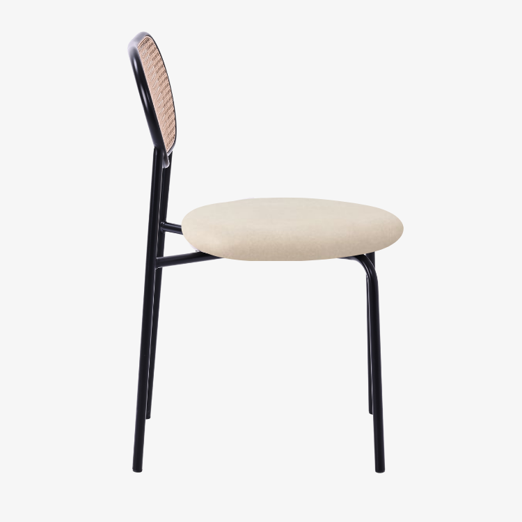 Silla de comedor ratán asiento de terciopelo beige Samira