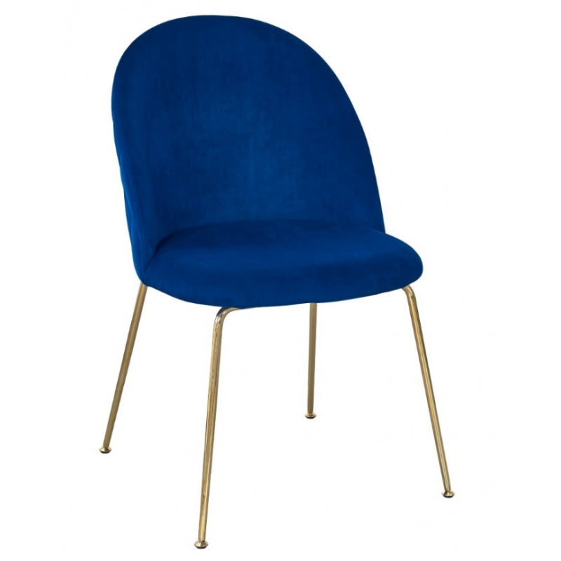 Chaise de salle à manger en velours bleu Rosi Gold