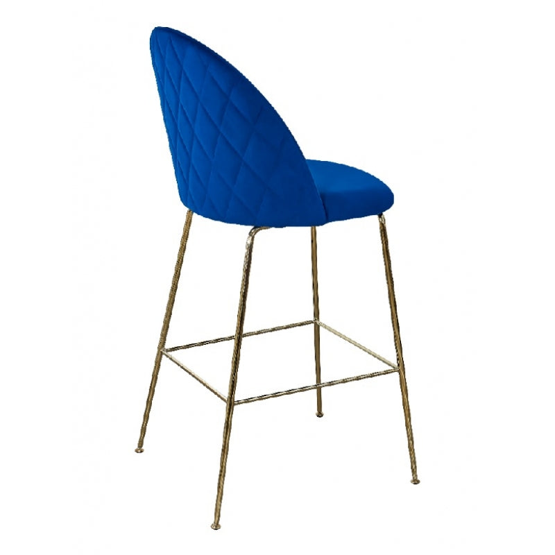 Tabouret de bar Rosi Gold en velours bleu H75 cm