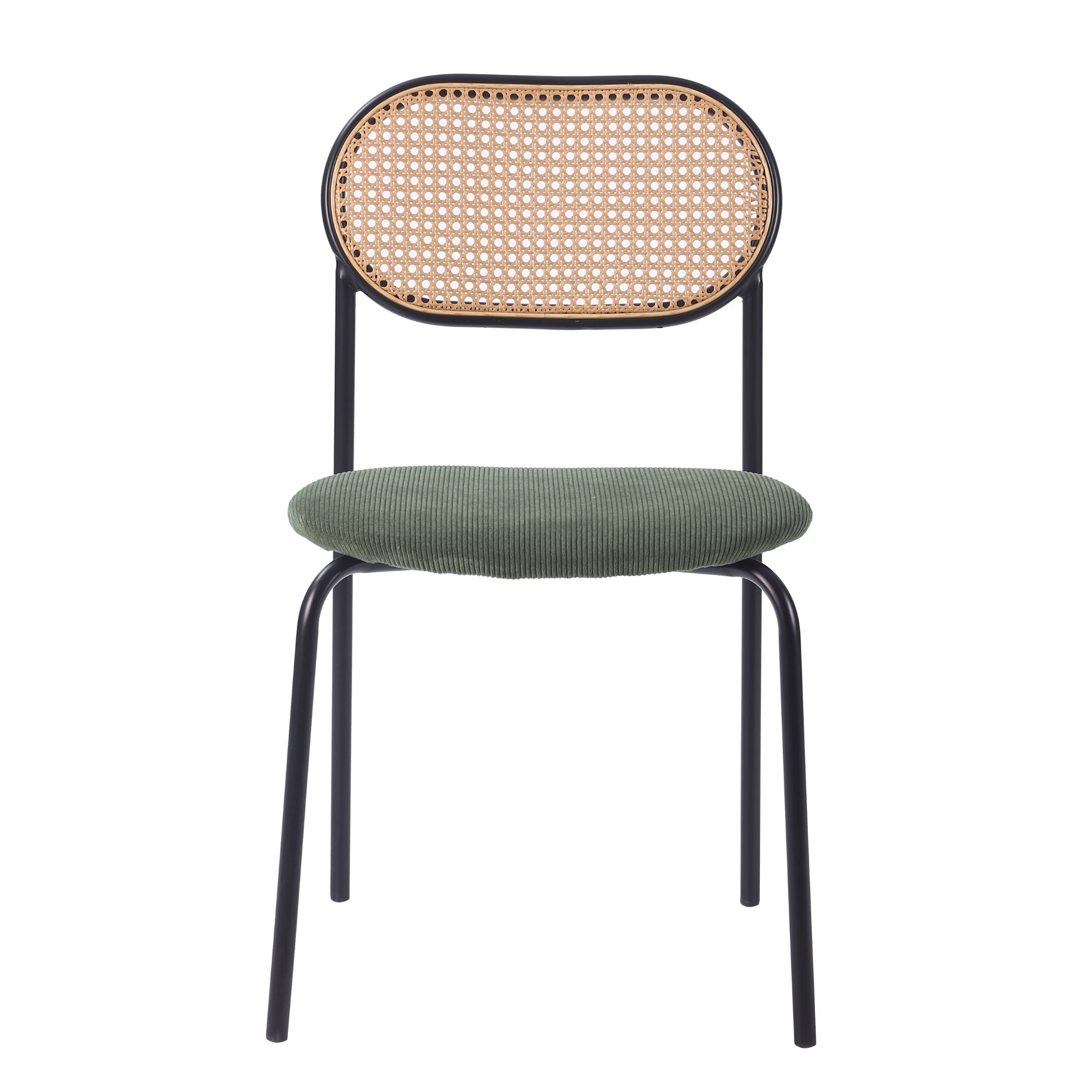 Silla de comedor ratán asiento de pana verde Samira