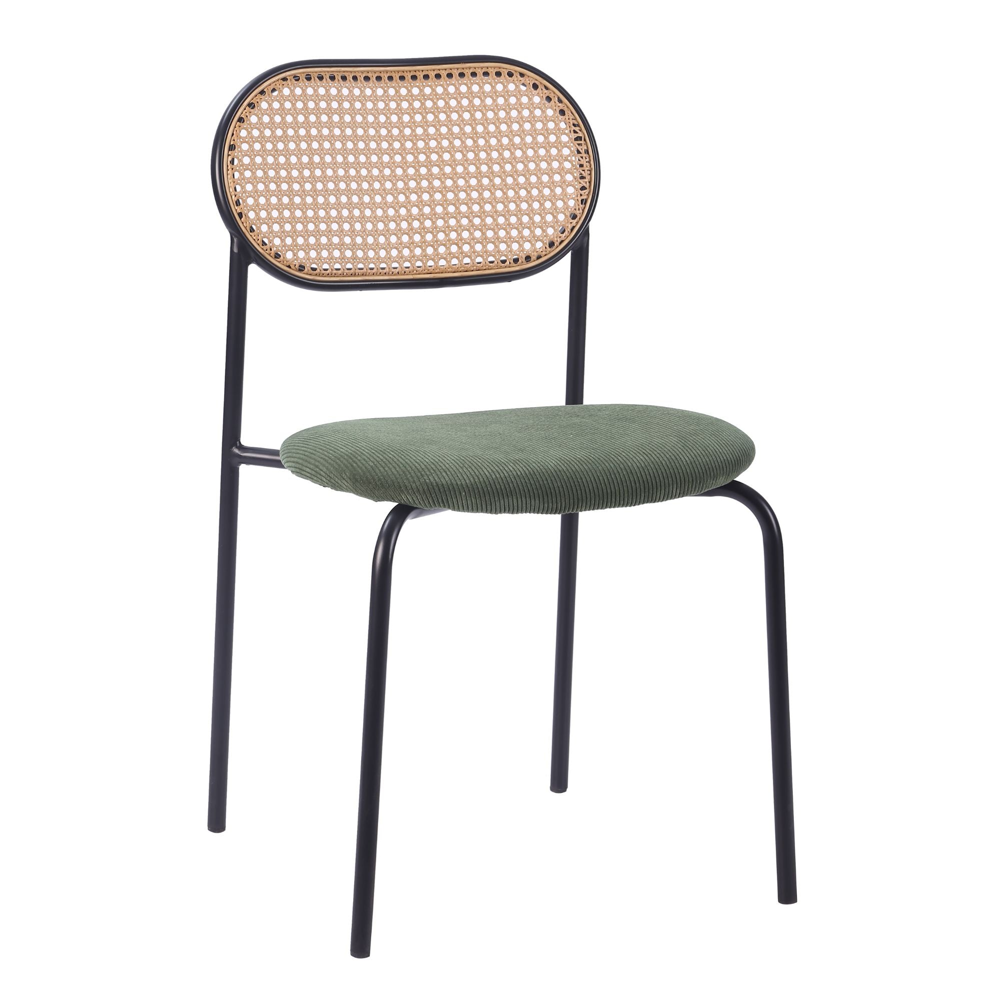 Silla de comedor ratán asiento de pana verde Samira