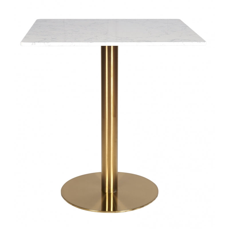 Mesa redonda de aço inox com tampo de mármore quadrado dourado 70x70