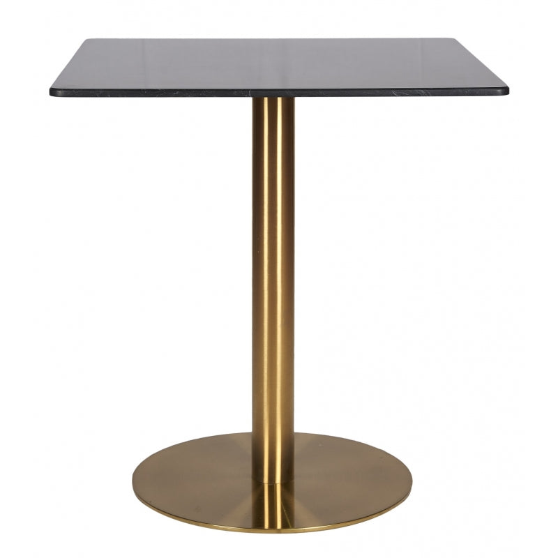 Mesa redonda de aço inox com tampo de mármore quadrado dourado 70x70