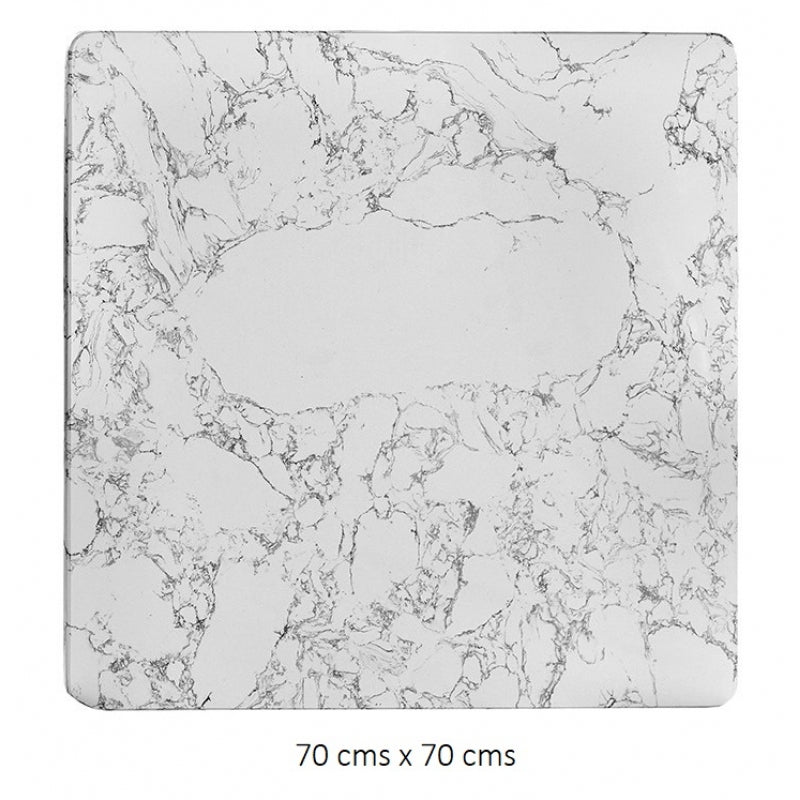 Table ronde inox plateau marbre carré doré 70x70