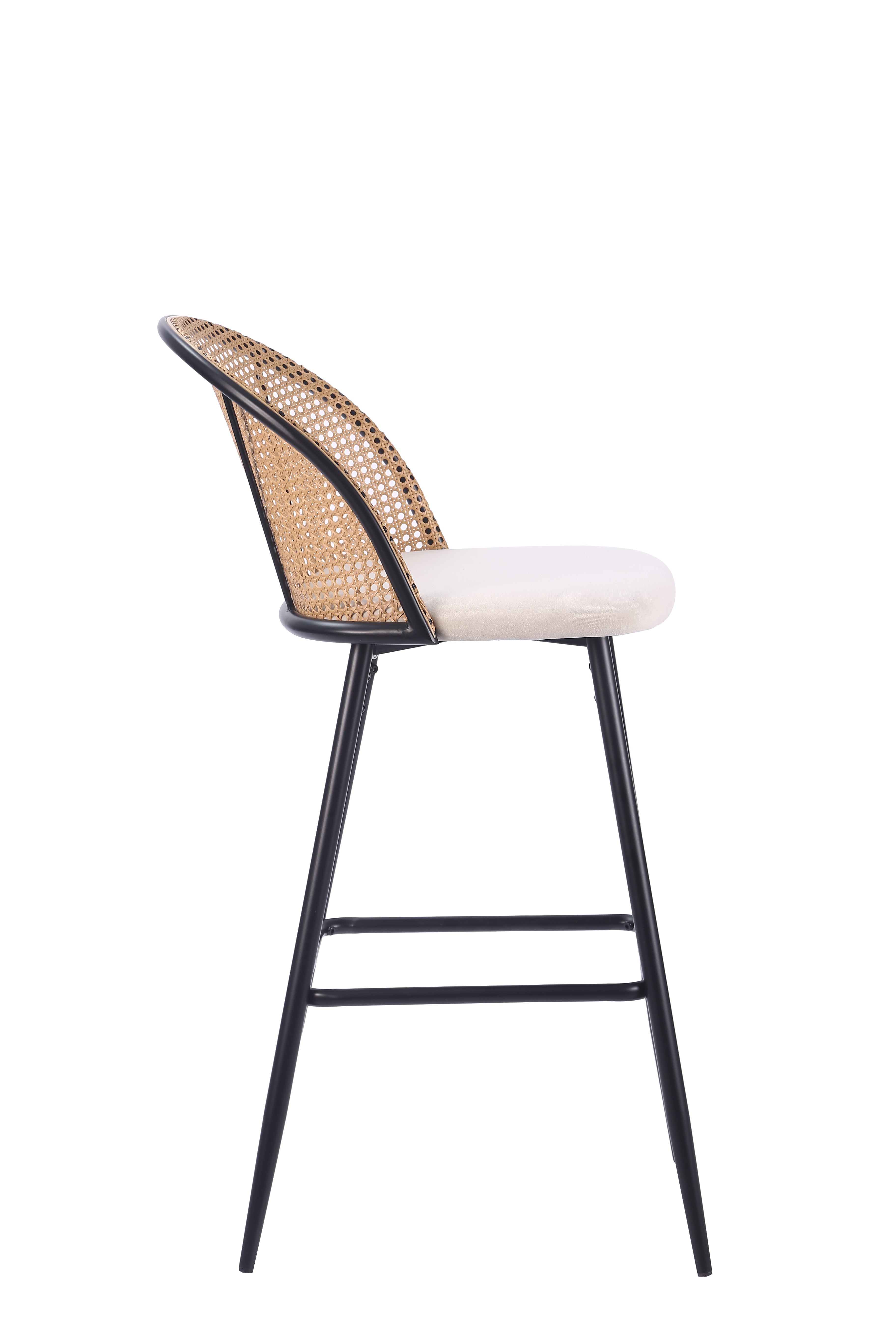 Tabouret de bar en rotin assise velours Enma