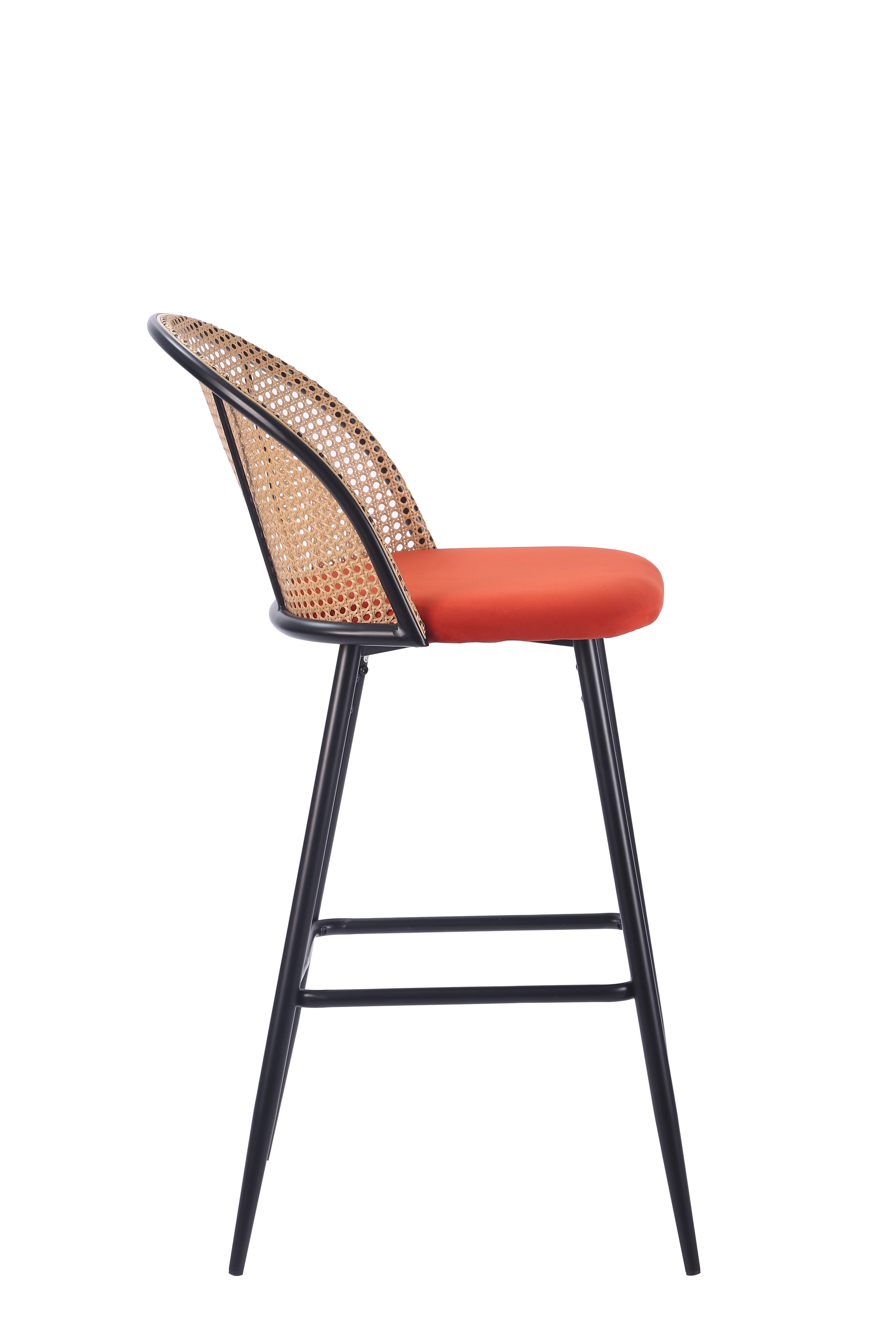 Tabouret de bar en rotin assise velours Enma