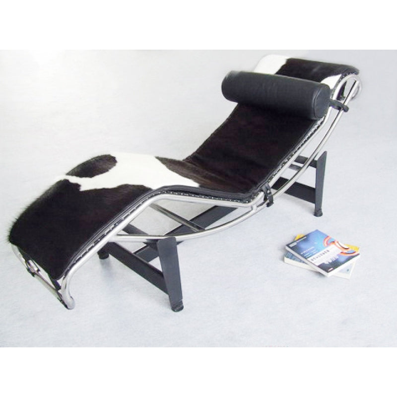 Chaise longue em couro pônei preto