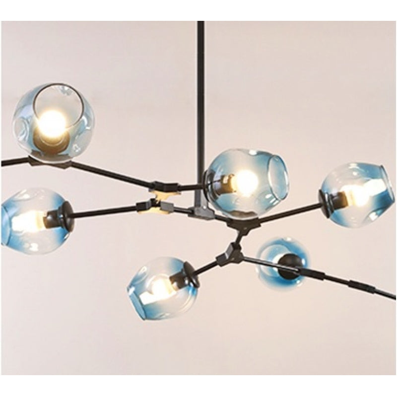 Lámpara de techo Chandelier 6 negro bolas azul