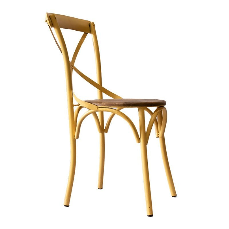 Assento de madeira para cadeira de metal cruz vintage