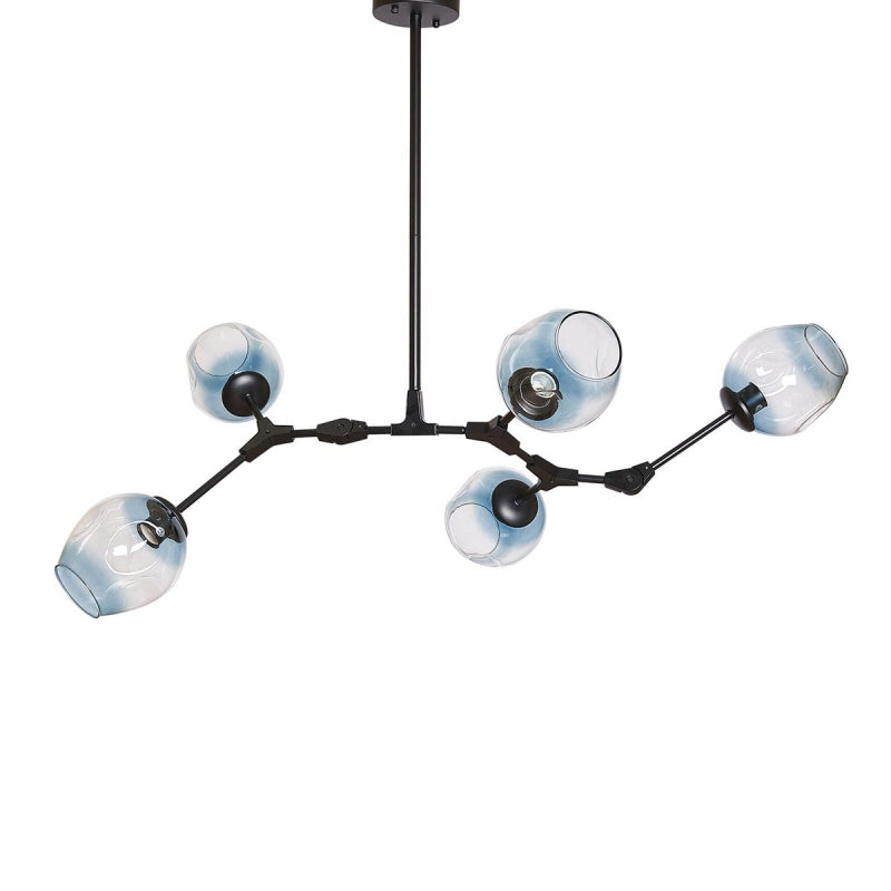 Lampe lustre 5 boules bleues noires