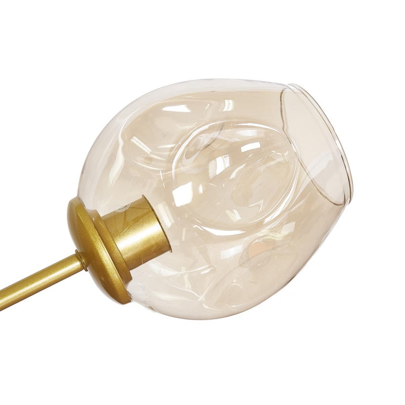 Lampe lustre 5 boules cognac dorées