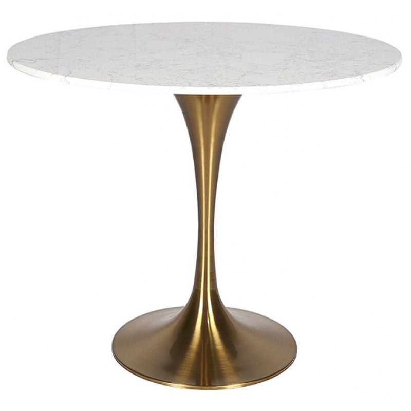Table à manger en marbre blanc en acier inoxydable doré Tulip