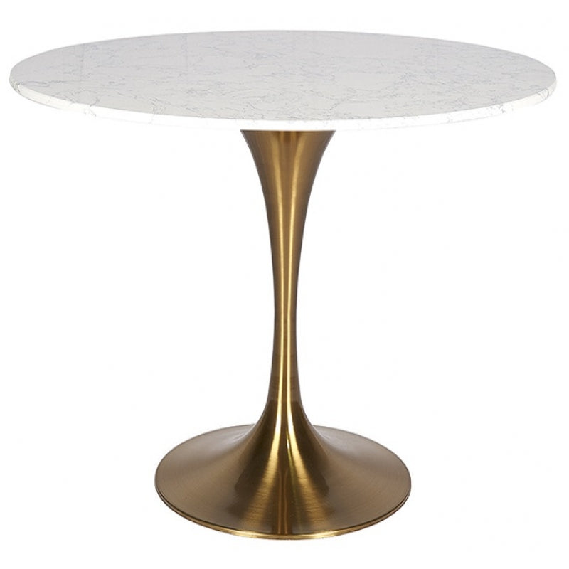 Mesa de jantar tulipa em aço inoxidável dourado em mármore branco